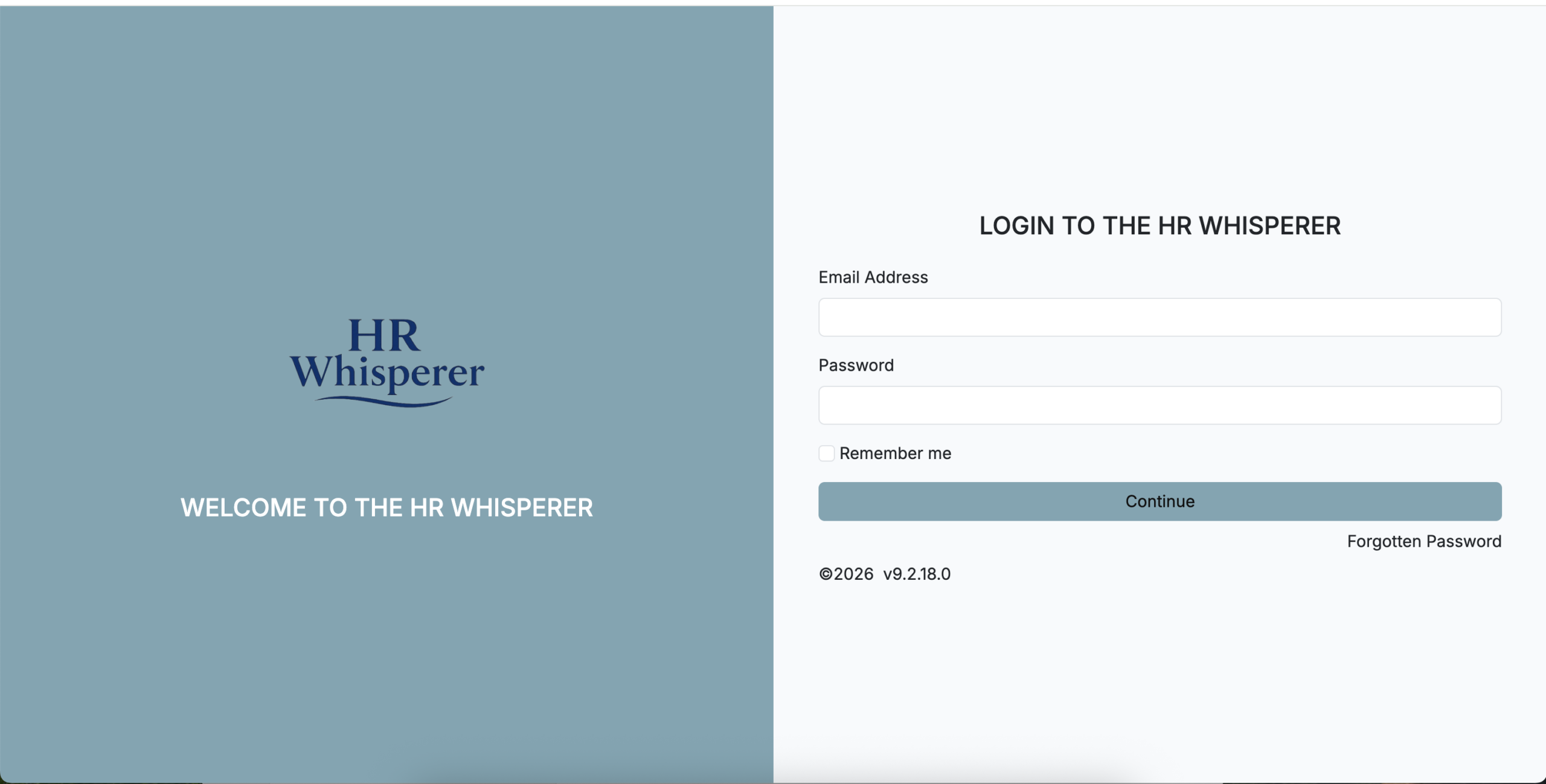 HR Whisperer Hub secure login screen